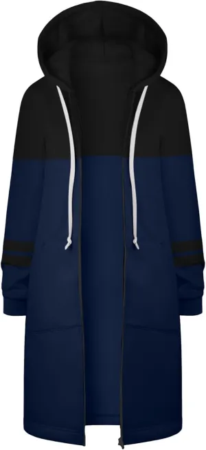 GOFULY Hooded For Women Full Zip Knee Length Tunic Sweatshirt Dresses Fleece Fall Jackets Long Sleeve Solid Clothes Pockets