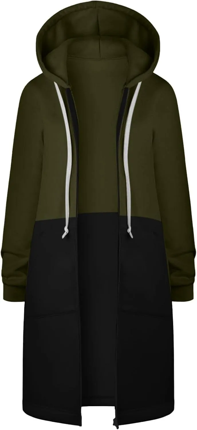 GOFULY Sweatshirt Dress Women Lightweight Zip Up Hoodies Fleece Fall Long Sleeve Drawstring Clothes Solid Jacket With Pockets