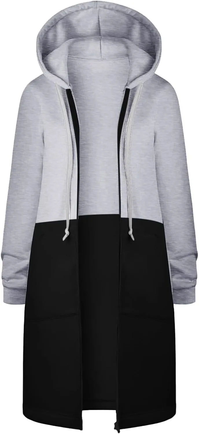 GOFULY Sweatshirt Dresses For Women Lightweight Zip Up Hoodies Fleece Fall Long Sleeve Knee Length Tunic Outfits Jackets