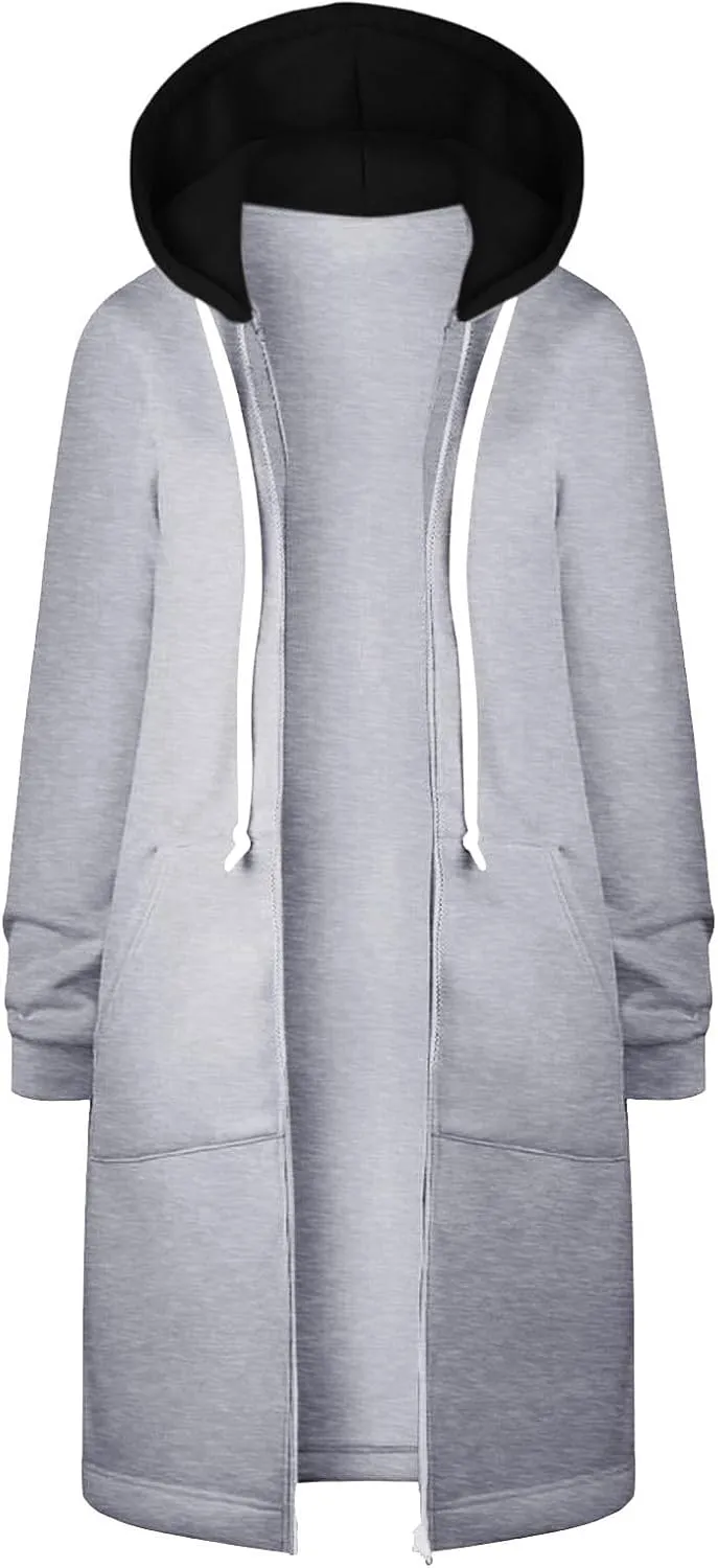 GOFULY Sweatshirt Dresses For Women Lightweight Zip Up Hoodies Fleece Fall Long Sleeve Knee Length Tunic Outfits Jackets