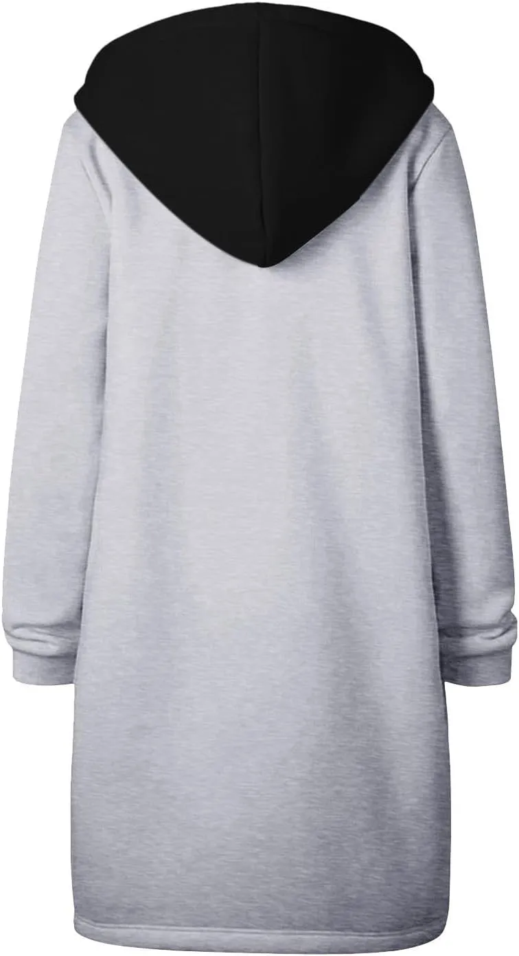 GOFULY Sweatshirt Dresses For Women Lightweight Zip Up Hoodies Fleece Fall Long Sleeve Knee Length Tunic Outfits Jackets