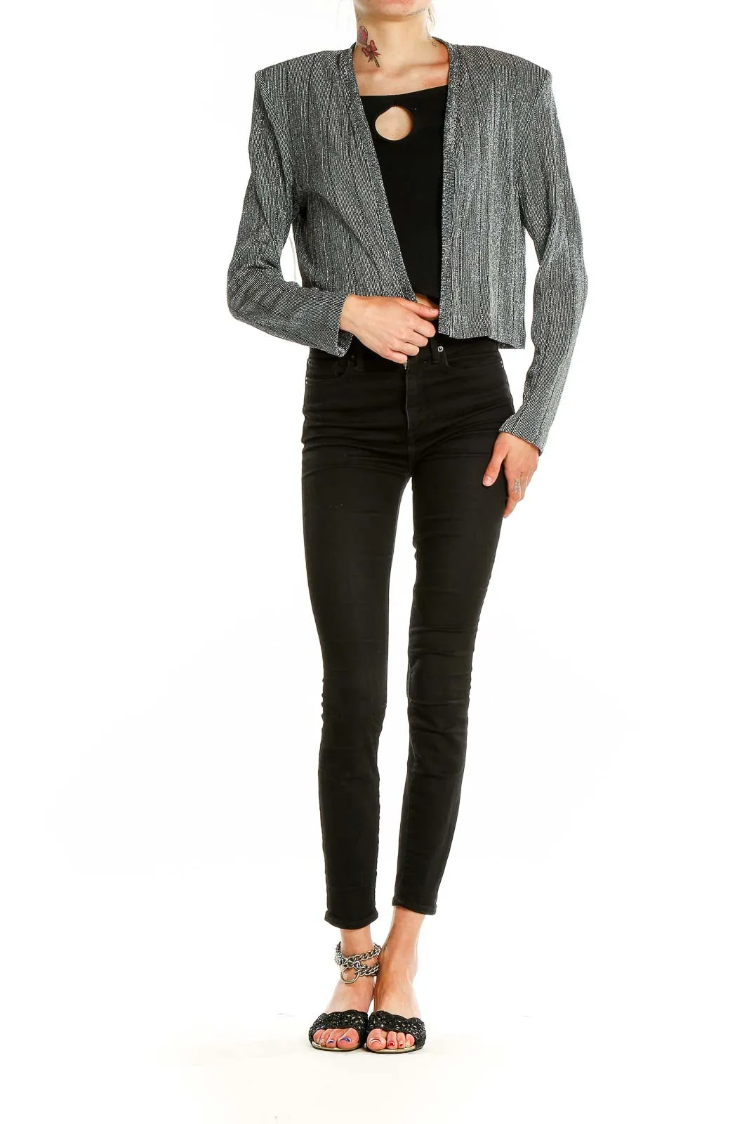 Gray Metallic Cropped Blazer