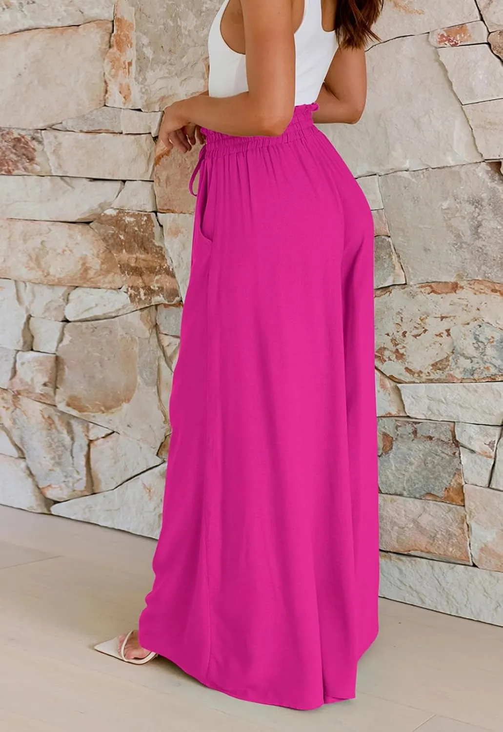 GUOLEZEEV Women Wide Leg Pants High Waisted Beach Pants Long Culottes Trendy Flowy Pants with Pockets