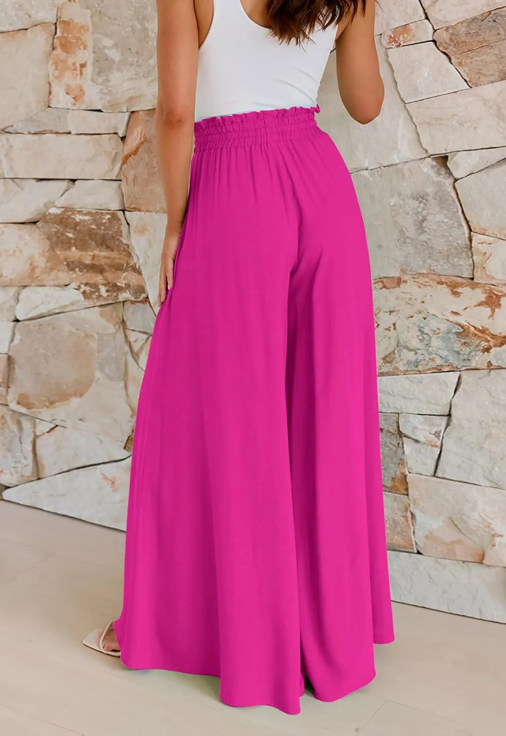 GUOLEZEEV Women Wide Leg Pants High Waisted Beach Pants Long Culottes Trendy Flowy Pants with Pockets