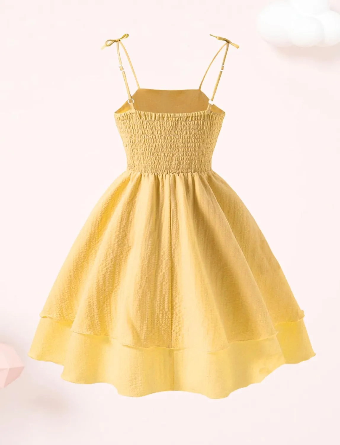 Happy Cherry Girls Spaghetti Strap Smocked Dress Layered Beach Sundress A-Line Midi Dresses 8-12 Years