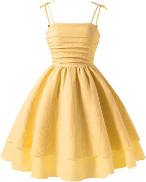 Happy Cherry Girls Spaghetti Strap Smocked Dress Layered Beach Sundress A-Line Midi Dresses 8-12 Years
