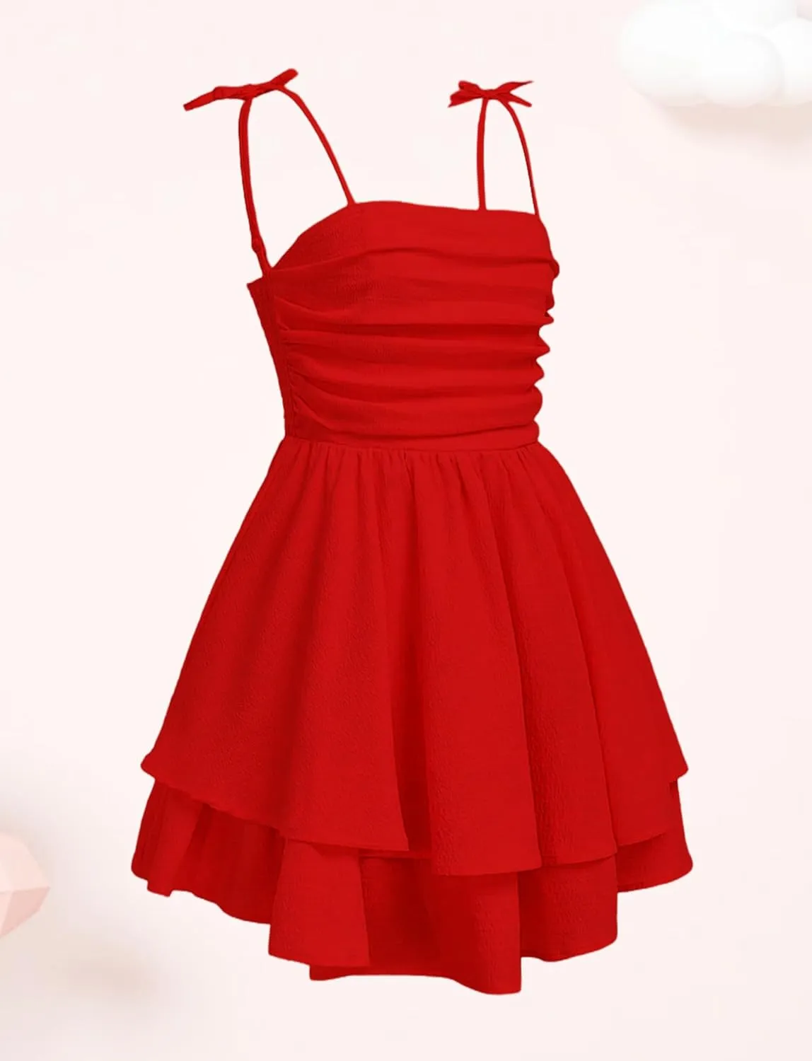 Happy Cherry Girls Spaghetti Strap Smocked Dress Layered Beach Sundress A-Line Midi Dresses 8-12 Years