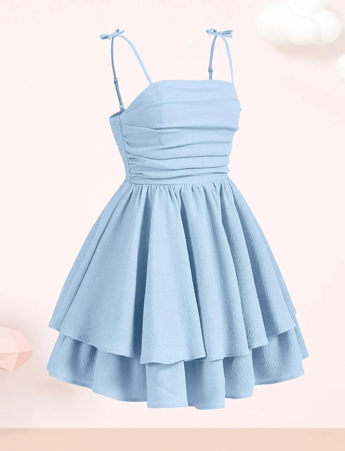 Happy Cherry Girls Spaghetti Strap Smocked Dress Layered Beach Sundress A-Line Midi Dresses 8-12 Years