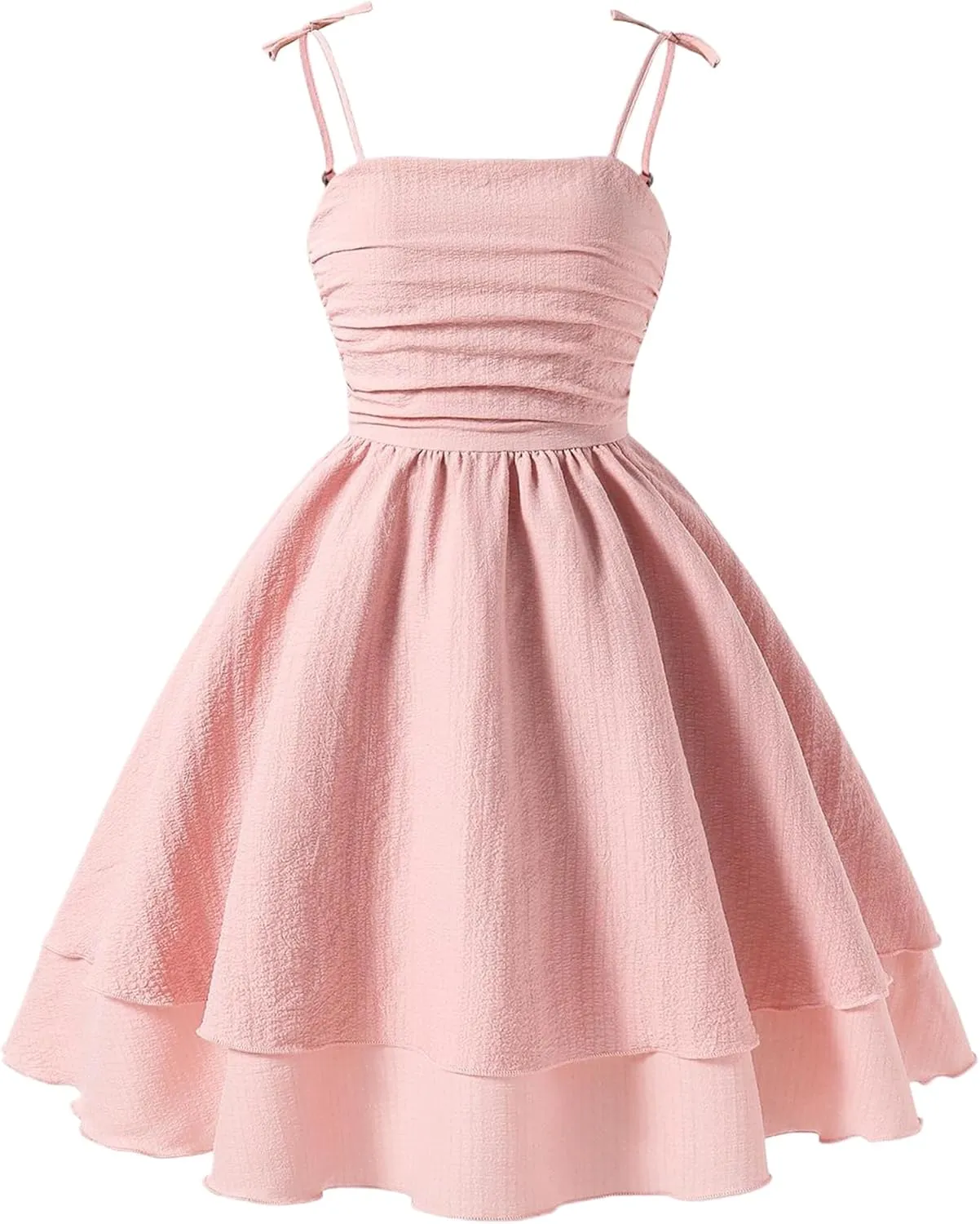 Happy Cherry Girls Spaghetti Strap Smocked Dress Layered Beach Sundress A-Line Midi Dresses 8-12 Years