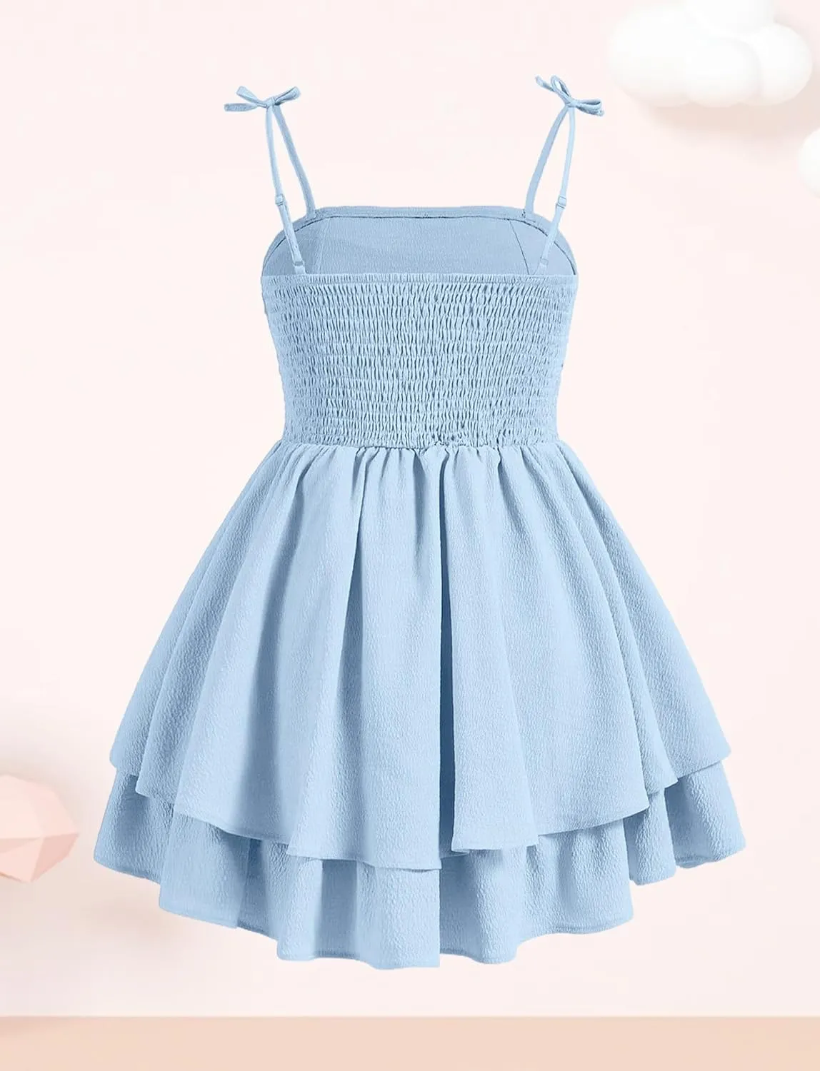 Happy Cherry Girls Spaghetti Strap Smocked Dress Layered Beach Sundress A-Line Midi Dresses 8-12 Years