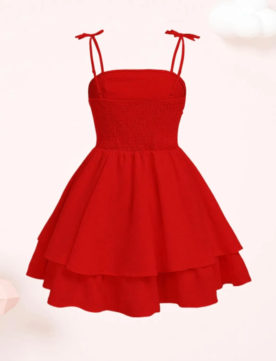 Happy Cherry Girls Spaghetti Strap Smocked Dress Layered Beach Sundress A-Line Midi Dresses 8-12 Years