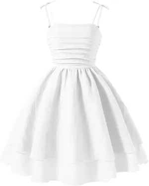 Happy Cherry Girls Spaghetti Strap Smocked Dress Layered Beach Sundress A-Line Midi Dresses 8-12 Years