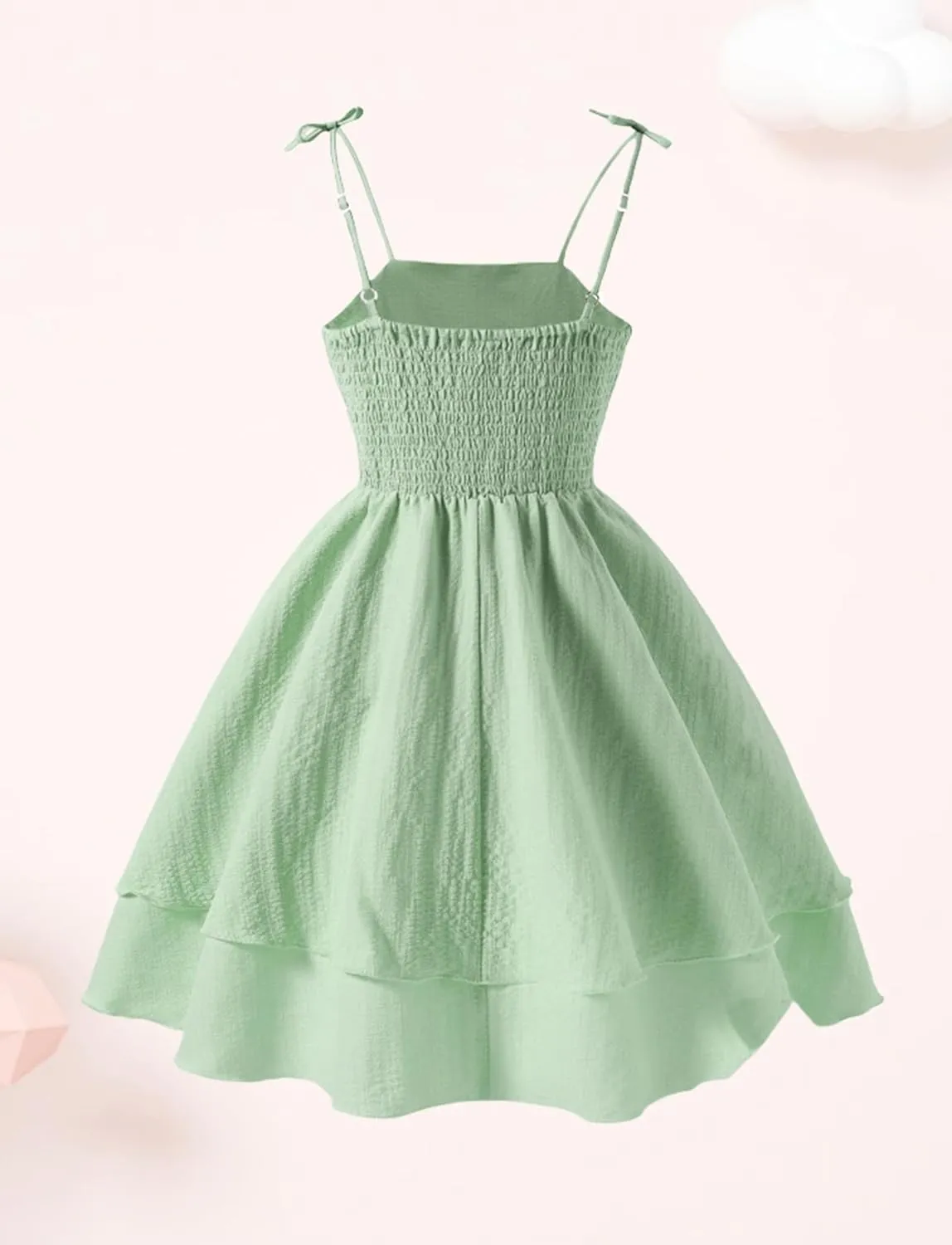 Happy Cherry Girls Spaghetti Strap Smocked Dress Layered Beach Sundress A-Line Midi Dresses 8-12 Years