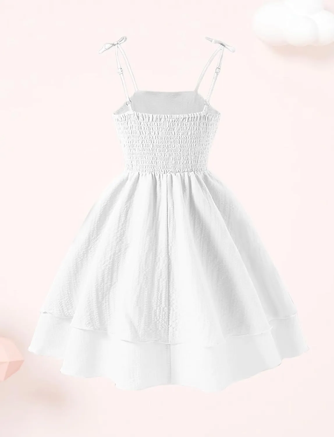 Happy Cherry Girls Spaghetti Strap Smocked Dress Layered Beach Sundress A-Line Midi Dresses 8-12 Years