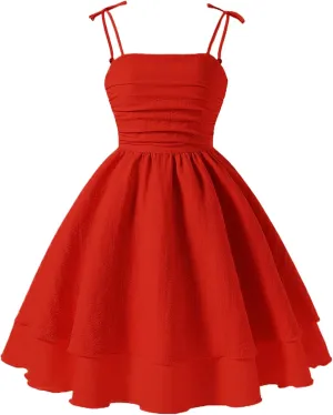 Happy Cherry Girls Spaghetti Strap Smocked Dress Layered Beach Sundress A-Line Midi Dresses 8-12 Years