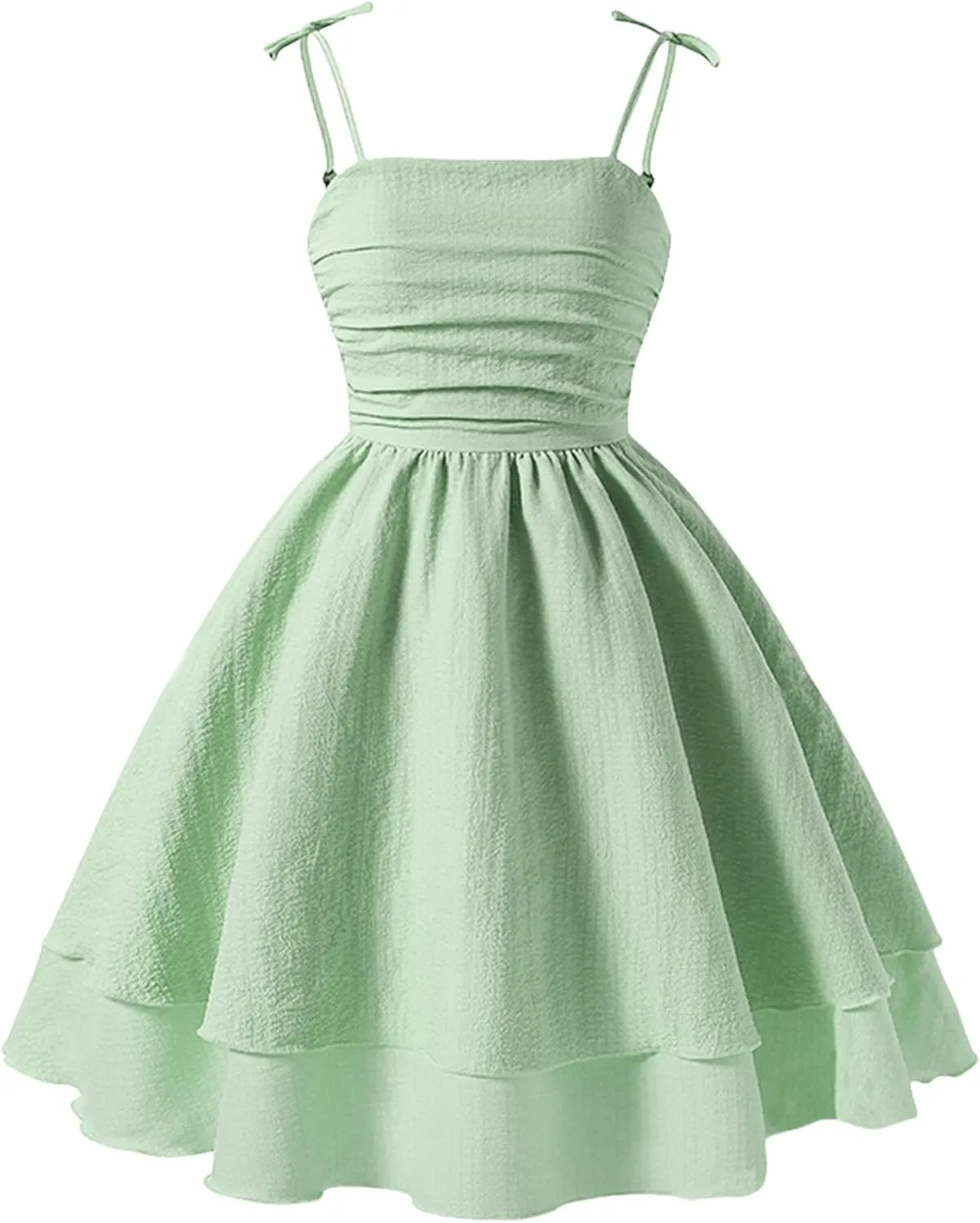 Happy Cherry Girls Spaghetti Strap Smocked Dress Layered Beach Sundress A-Line Midi Dresses 8-12 Years