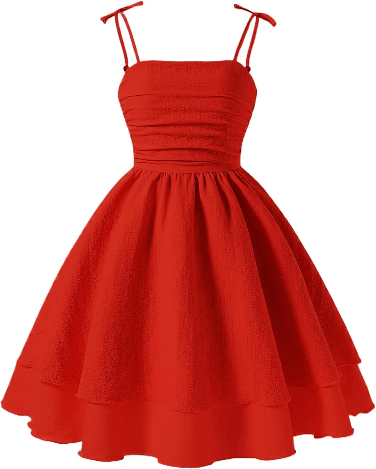 Happy Cherry Girls Spaghetti Strap Smocked Dress Layered Beach Sundress A-Line Midi Dresses 8-12 Years