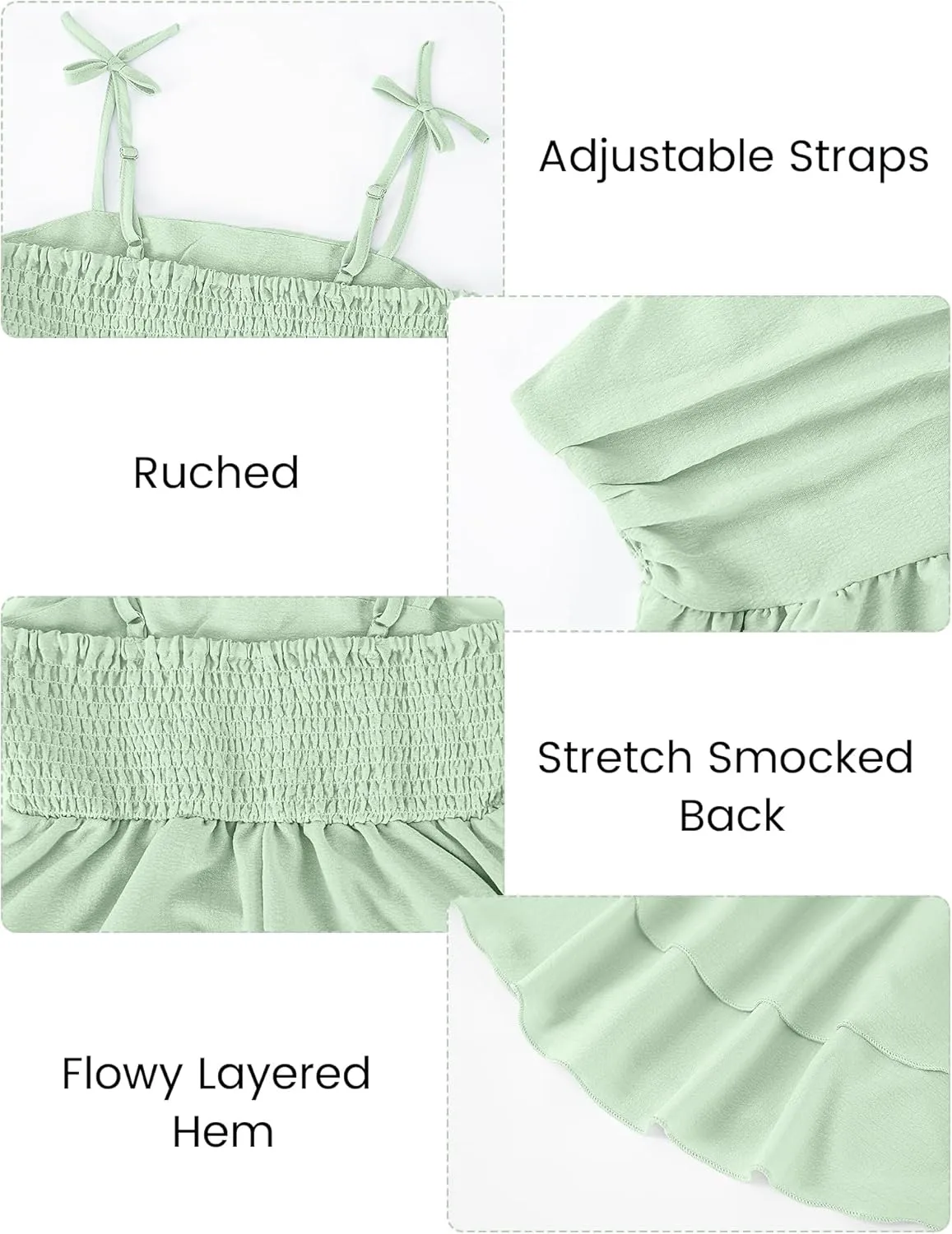Happy Cherry Girls Spaghetti Strap Smocked Dress Layered Beach Sundress A-Line Midi Dresses 8-12 Years
