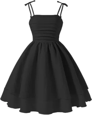 Happy Cherry Girls Spaghetti Strap Smocked Dress Layered Beach Sundress A-Line Midi Dresses 8-12 Years