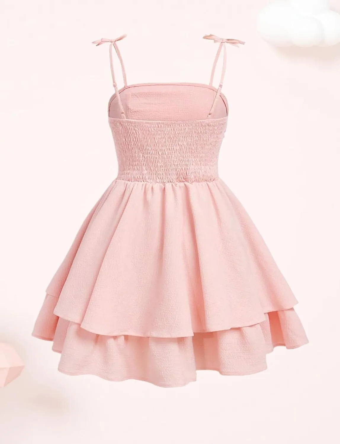 Happy Cherry Girls Spaghetti Strap Smocked Dress Layered Beach Sundress A-Line Midi Dresses 8-12 Years