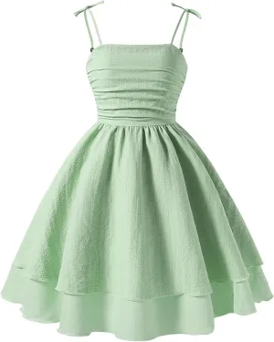 Happy Cherry Girls Spaghetti Strap Smocked Dress Layered Beach Sundress A-Line Midi Dresses 8-12 Years