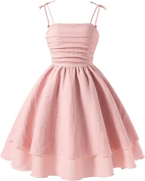 Happy Cherry Girls Spaghetti Strap Smocked Dress Layered Beach Sundress A-Line Midi Dresses 8-12 Years