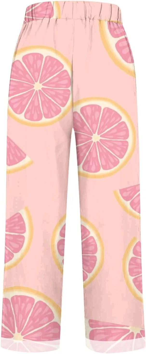 Hawaii Capri Pants for Women Casual Tropical Floral Print Pants Elastic High Waist Drawstring Summer Beach Trousers