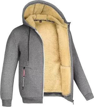 Heavyweight Hoodie Men Zip Up Fleece Hoodie Sherpa Lined Sweatshirt Winter Warm Hooded Sweatshirts Jackets with Pocket