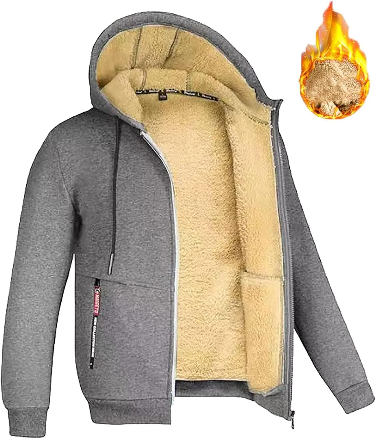 Heavyweight Hoodie Men Zip Up Fleece Hoodie Sherpa Lined Sweatshirt Winter Warm Hooded Sweatshirts Jackets with Pocket