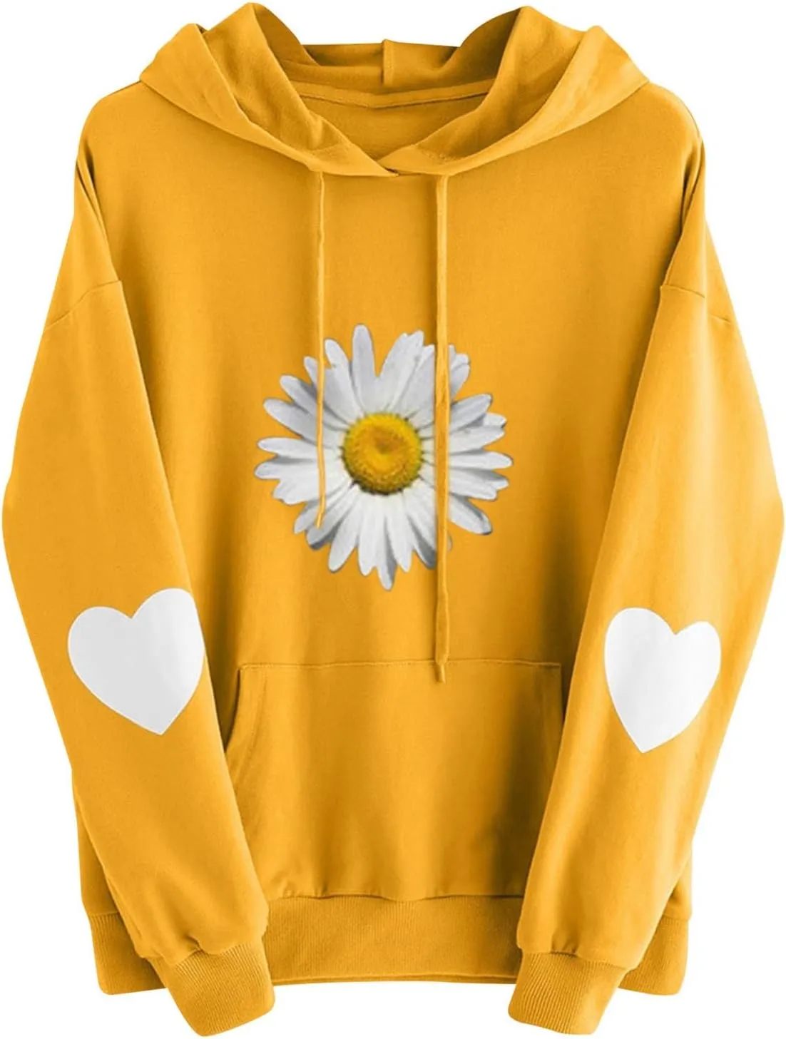 Heevina Hoodie Women Hoodies For Women Daisy Heart Flower Sunflower Printed Hooded Pockets Pullover Sweatshirts Top