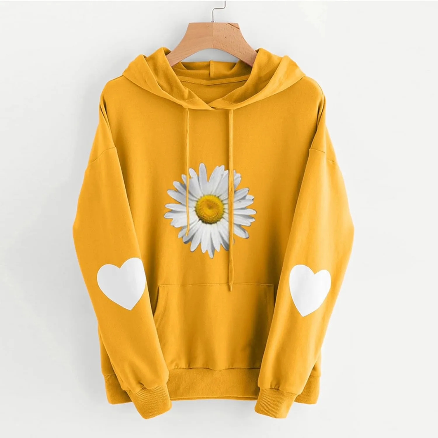 Heevina Hoodie Women Hoodies For Women Daisy Heart Flower Sunflower Printed Hooded Pockets Pullover Sweatshirts Top