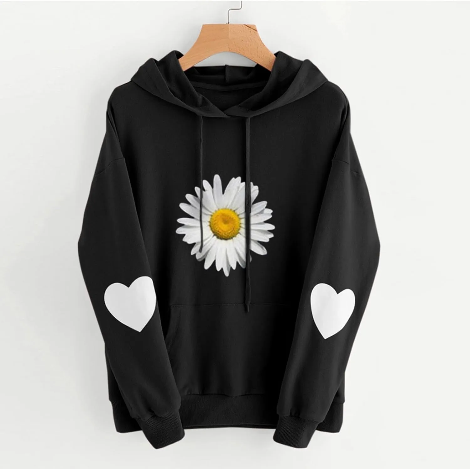 Heevina Hoodie Women Hoodies For Women Daisy Heart Flower Sunflower Printed Hooded Pockets Pullover Sweatshirts Top