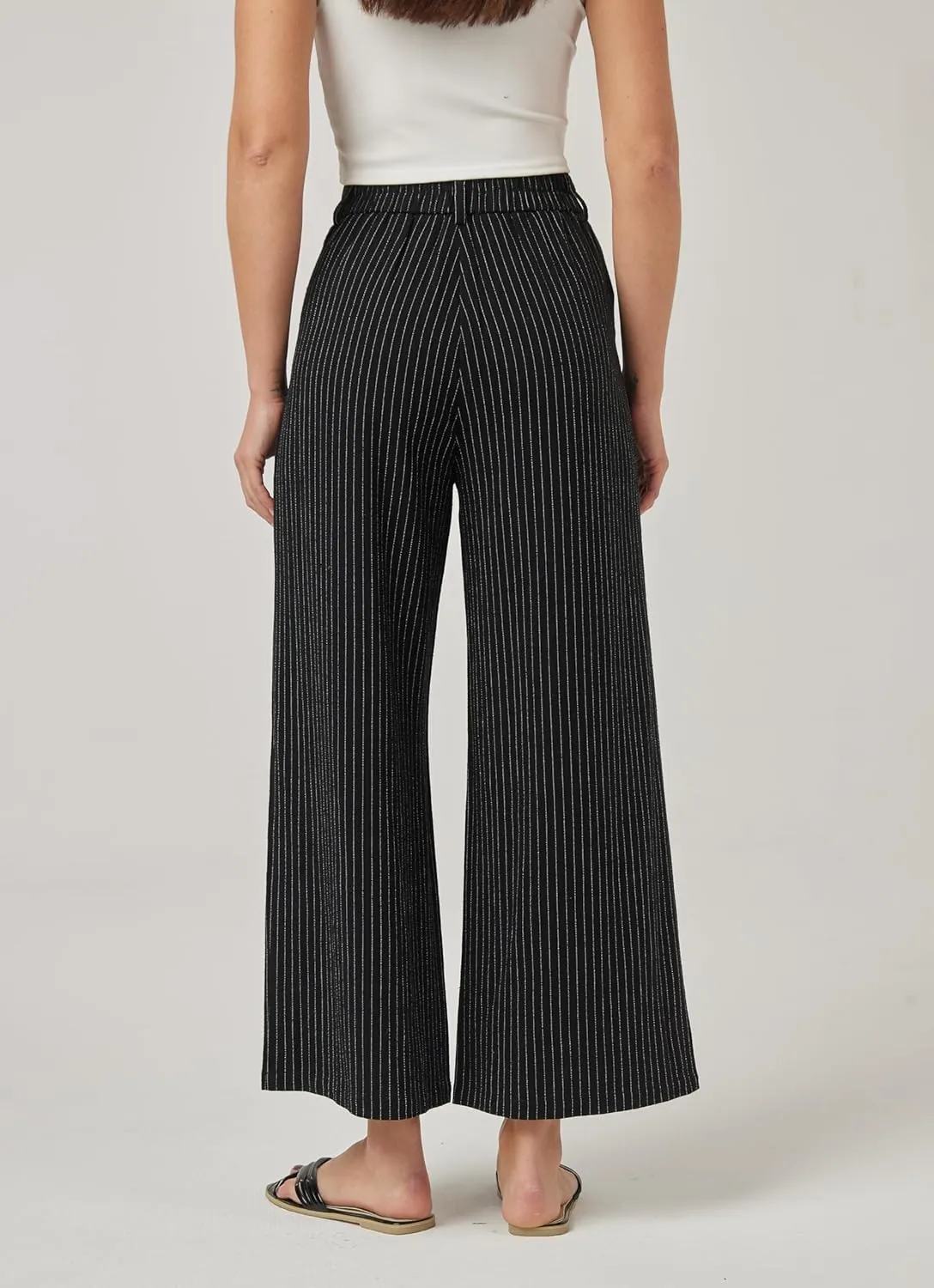 heipeiwa Women's Linen Pants Striped Culottes Summer Wide Leg Trouser Dress Casual Capris