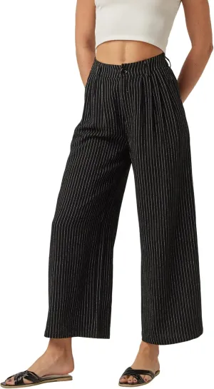 heipeiwa Women's Linen Pants Striped Culottes Summer Wide Leg Trouser Dress Casual Capris