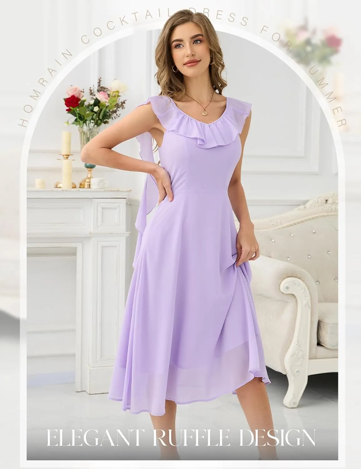 HomRain Women's Formal Prom Dresses for Women 2025, Evening Graduation Chiffon Cocktail Ruffle Wedding Guest Dress