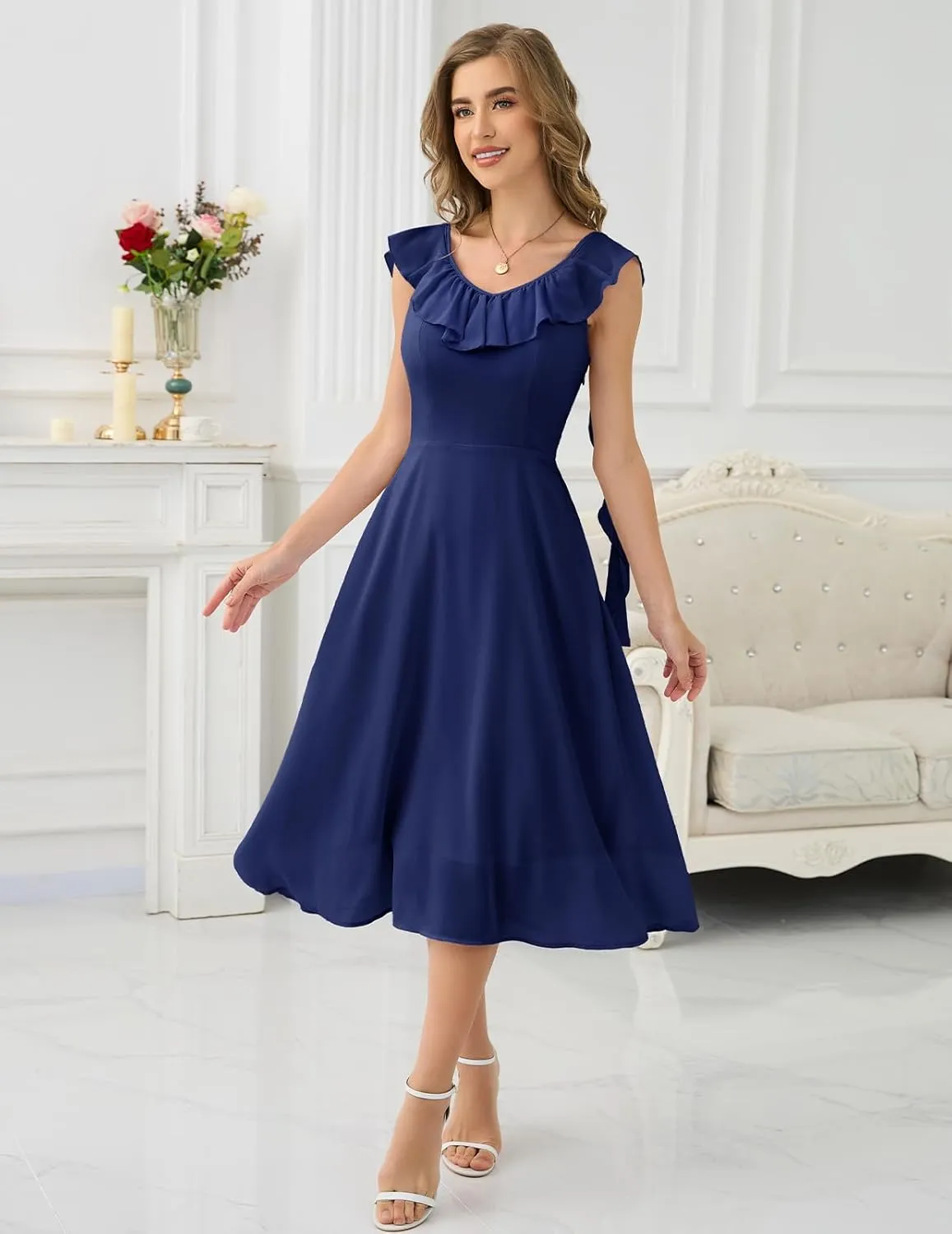 HomRain Women's Formal Prom Dresses for Women 2025, Evening Graduation Chiffon Cocktail Ruffle Wedding Guest Dress