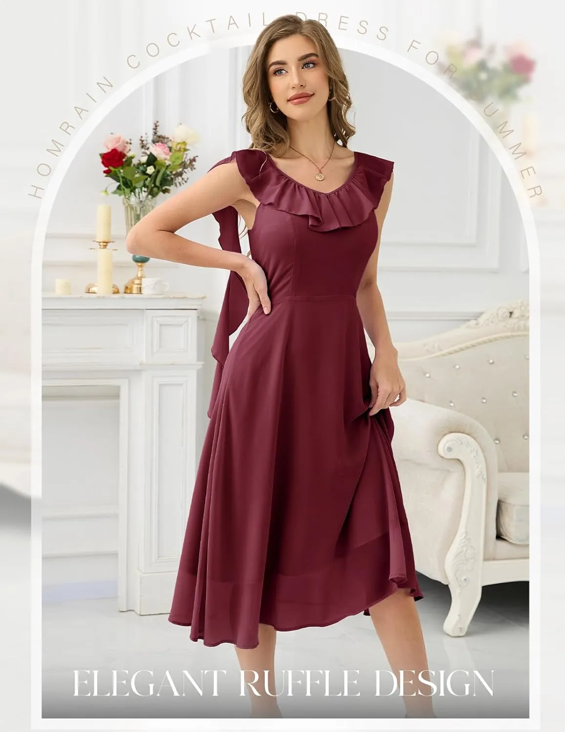 HomRain Women's Formal Prom Dresses for Women 2025, Evening Graduation Chiffon Cocktail Ruffle Wedding Guest Dress
