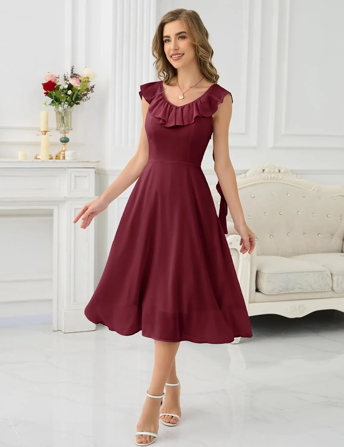 HomRain Women's Formal Prom Dresses for Women 2025, Evening Graduation Chiffon Cocktail Ruffle Wedding Guest Dress