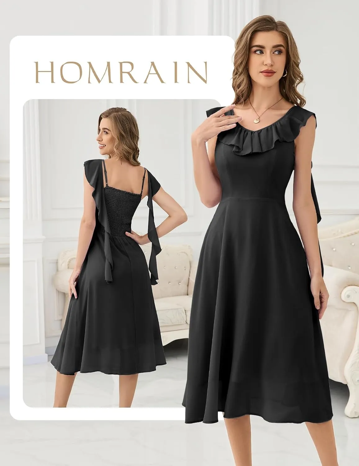 HomRain Women's Formal Prom Dresses for Women 2025, Evening Graduation Chiffon Cocktail Ruffle Wedding Guest Dress