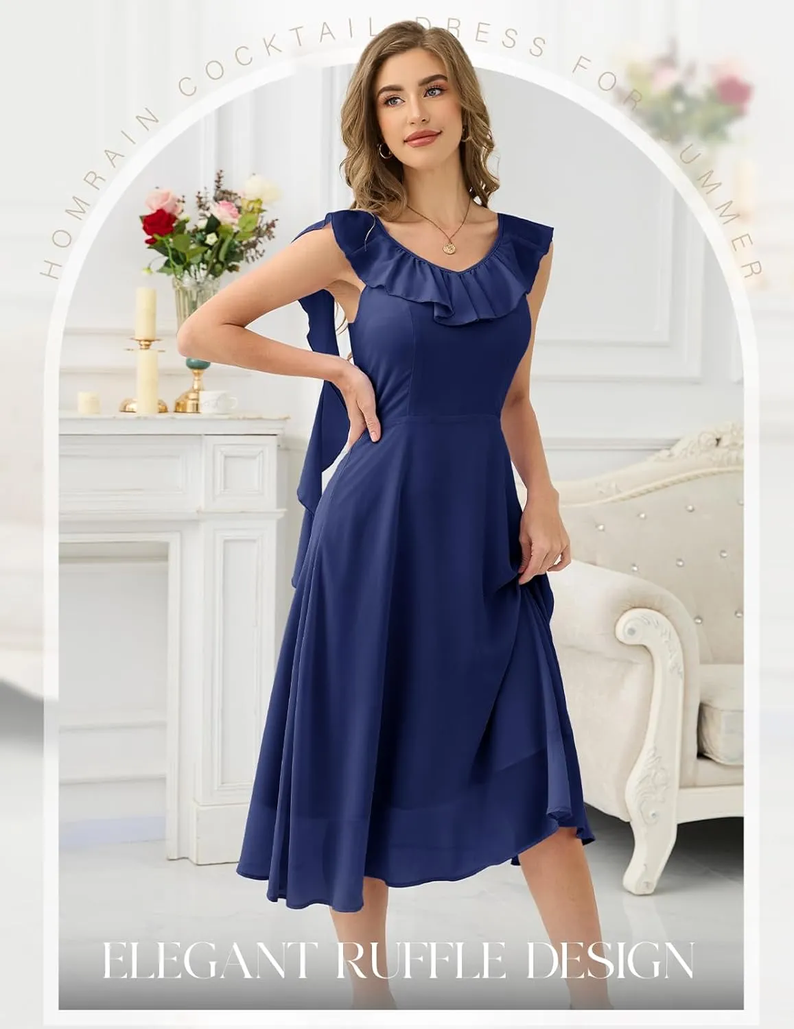 HomRain Women's Formal Prom Dresses for Women 2025, Evening Graduation Chiffon Cocktail Ruffle Wedding Guest Dress