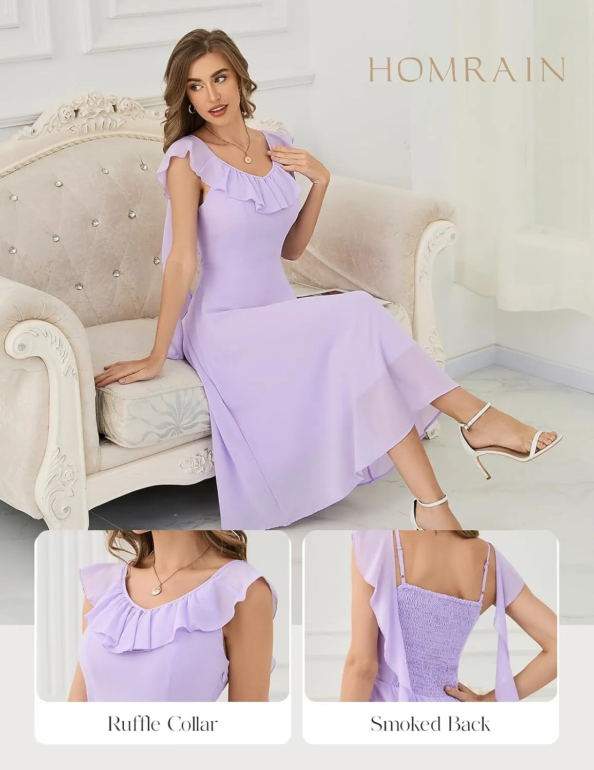 HomRain Women's Formal Prom Dresses for Women 2025, Evening Graduation Chiffon Cocktail Ruffle Wedding Guest Dress