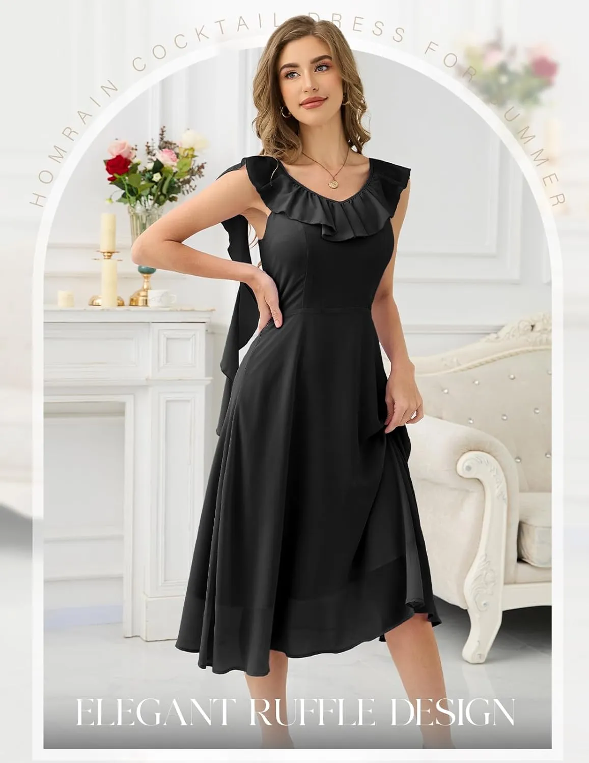 HomRain Women's Formal Prom Dresses for Women 2025, Evening Graduation Chiffon Cocktail Ruffle Wedding Guest Dress
