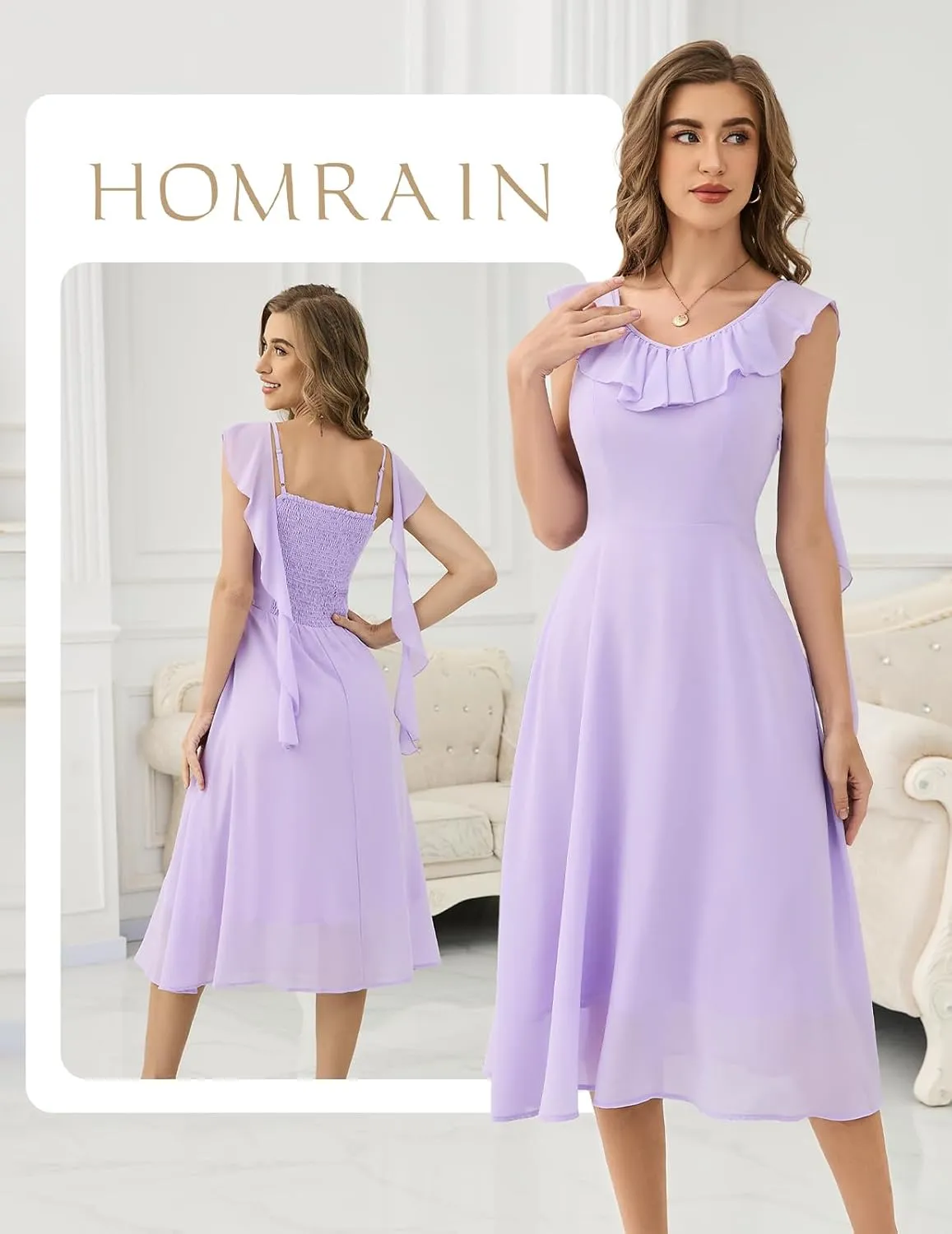 HomRain Women's Formal Prom Dresses for Women 2025, Evening Graduation Chiffon Cocktail Ruffle Wedding Guest Dress