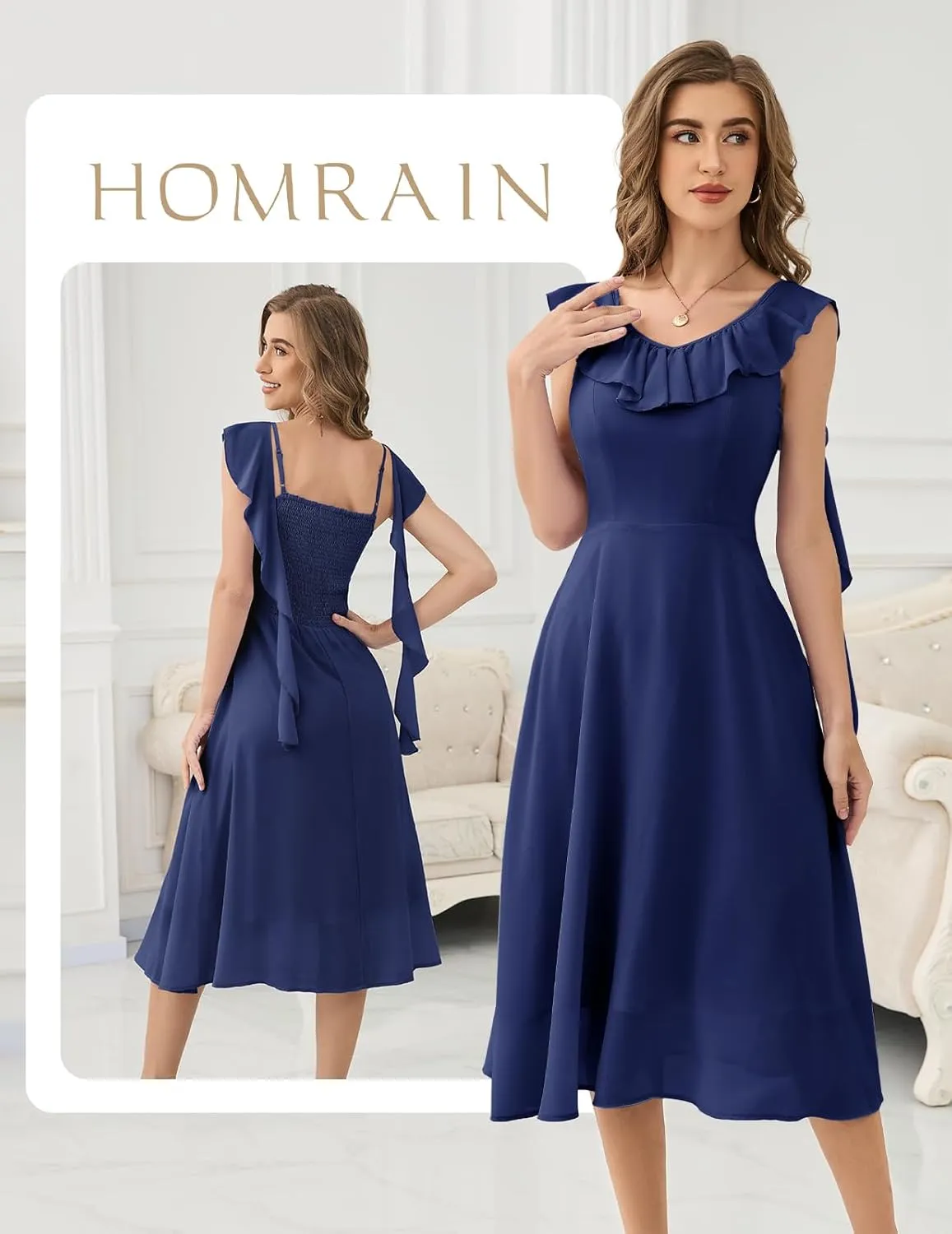 HomRain Women's Formal Prom Dresses for Women 2025, Evening Graduation Chiffon Cocktail Ruffle Wedding Guest Dress