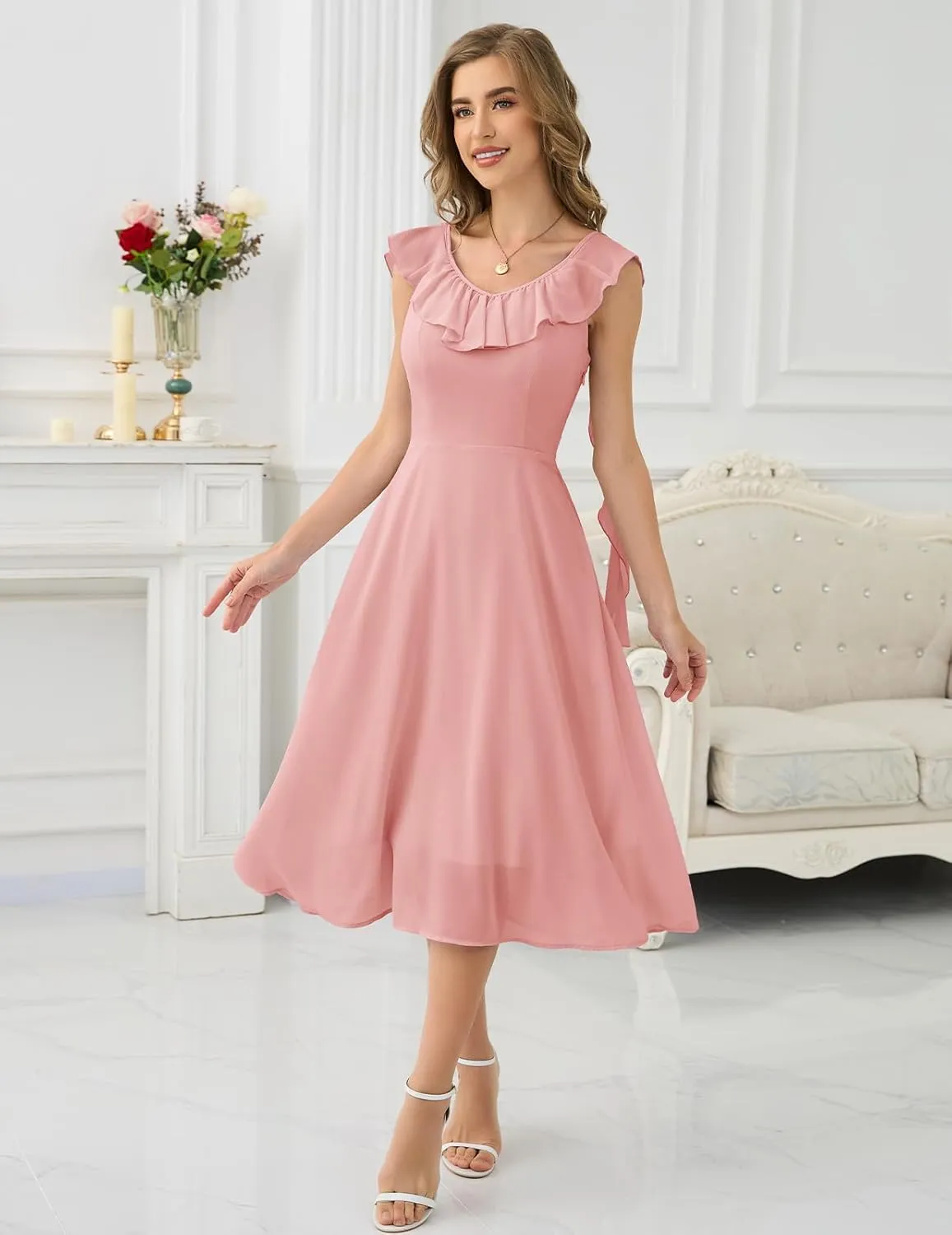 HomRain Women's Formal Prom Dresses for Women 2025, Evening Graduation Chiffon Cocktail Ruffle Wedding Guest Dress