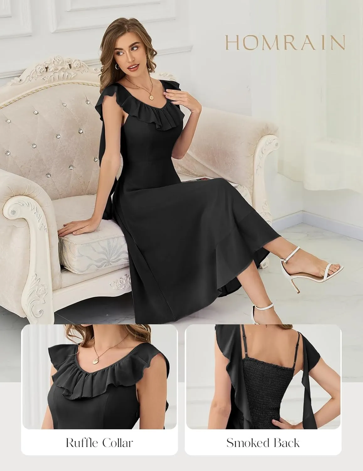HomRain Women's Formal Prom Dresses for Women 2025, Evening Graduation Chiffon Cocktail Ruffle Wedding Guest Dress