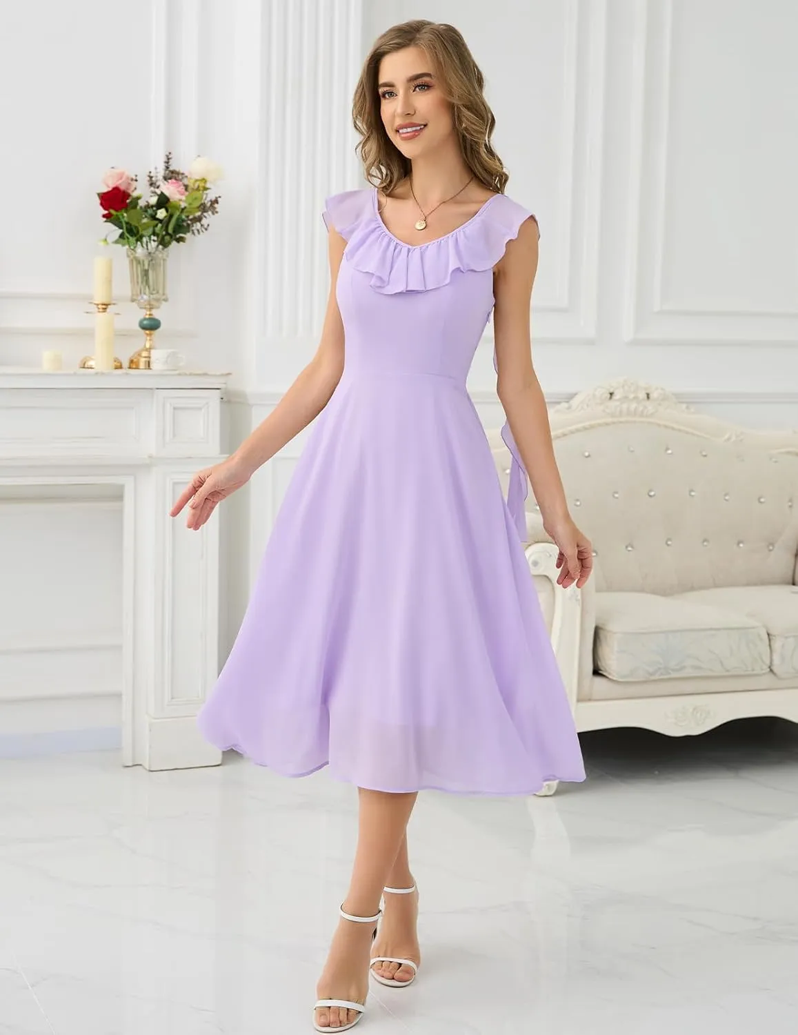 HomRain Women's Formal Prom Dresses for Women 2025, Evening Graduation Chiffon Cocktail Ruffle Wedding Guest Dress