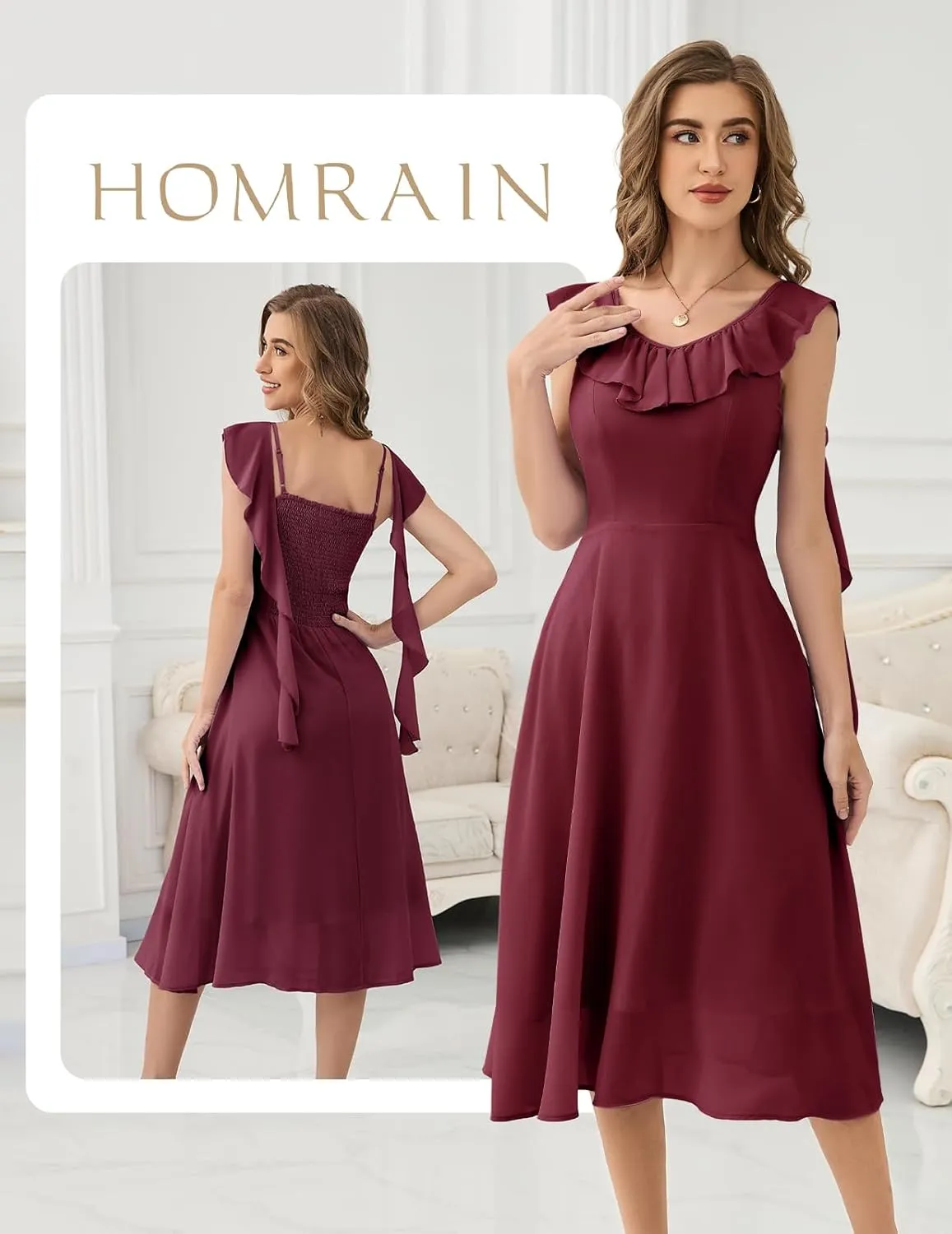 HomRain Women's Formal Prom Dresses for Women 2025, Evening Graduation Chiffon Cocktail Ruffle Wedding Guest Dress