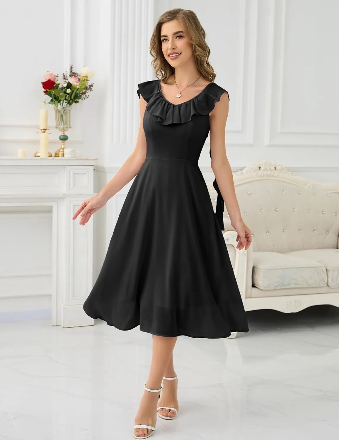 HomRain Women's Formal Prom Dresses for Women 2025, Evening Graduation Chiffon Cocktail Ruffle Wedding Guest Dress