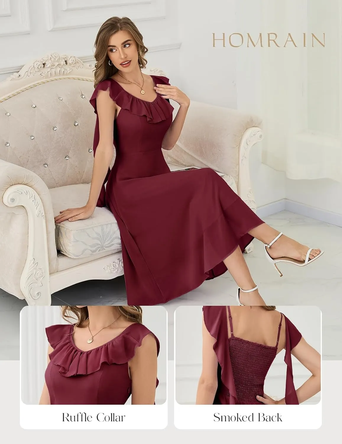 HomRain Women's Formal Prom Dresses for Women 2025, Evening Graduation Chiffon Cocktail Ruffle Wedding Guest Dress